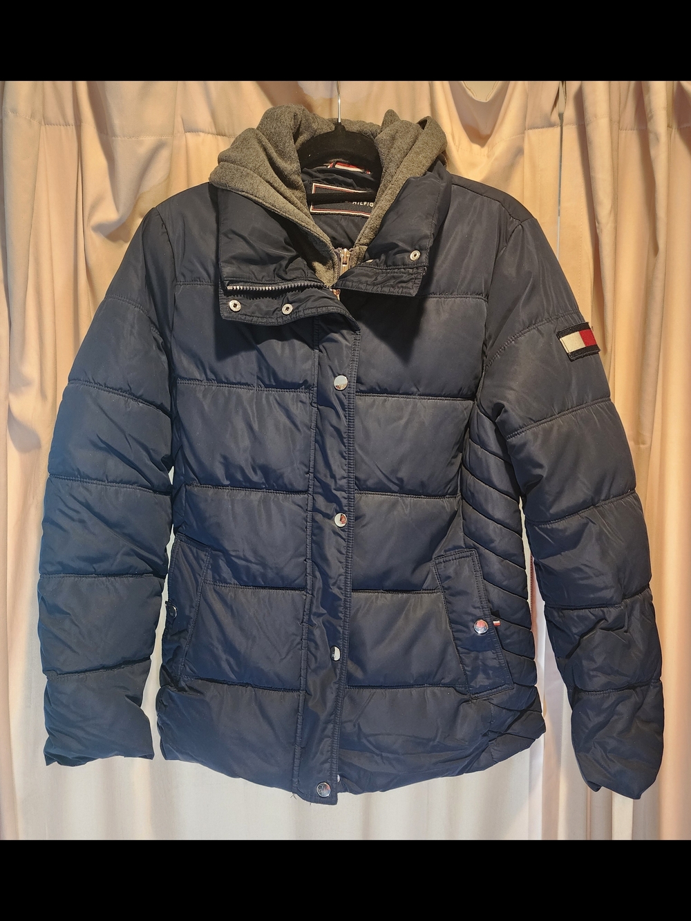 Tommy Hilfiger Navy Quilted Puffer Jacket with Hooded Insert